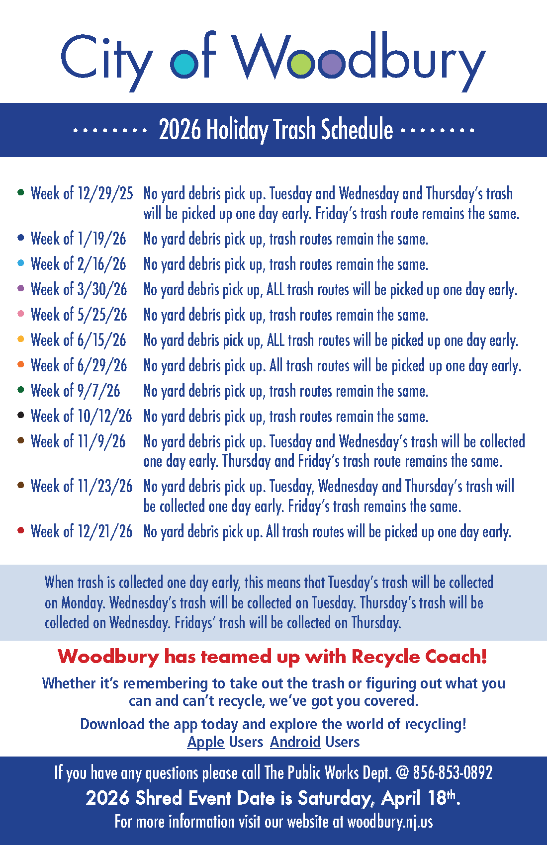 2026 Holiday Trash & Recycling Postcard Back Page